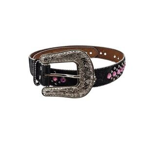 Blazin Roxx Womens Black Hair On Hide Pink Rhinestone Western Belt M N3512401